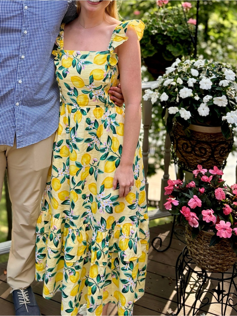 Draper James Yellow Lemon Print Ruffle Strap Midi Dress